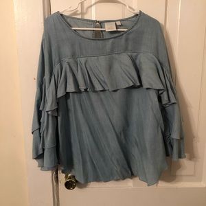COPY - Lauren Conrad Denim Ruffled Shirt